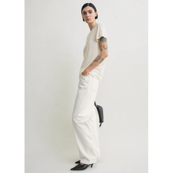 Totême Silk tee in Ecru - Knitwear - Scandinavian Minimalist Luxury at Coveti