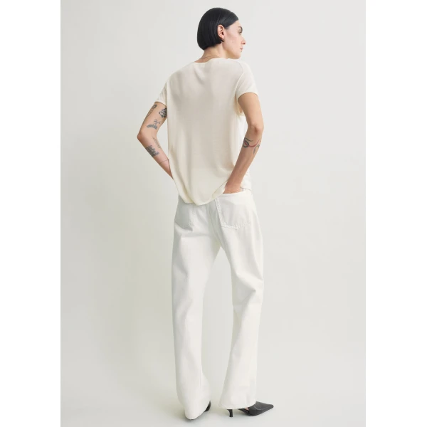 Totême Silk tee in Ecru - Knitwear - Scandinavian Minimalist Luxury at Coveti