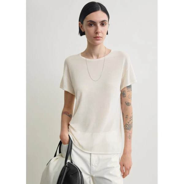 Totême Silk tee in Ecru - Knitwear - Scandinavian Minimalist Luxury at Coveti