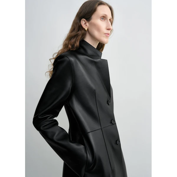 Totême Slim leather coat in Black - Coats - Scandinavian Minimalist Luxury at Coveti
