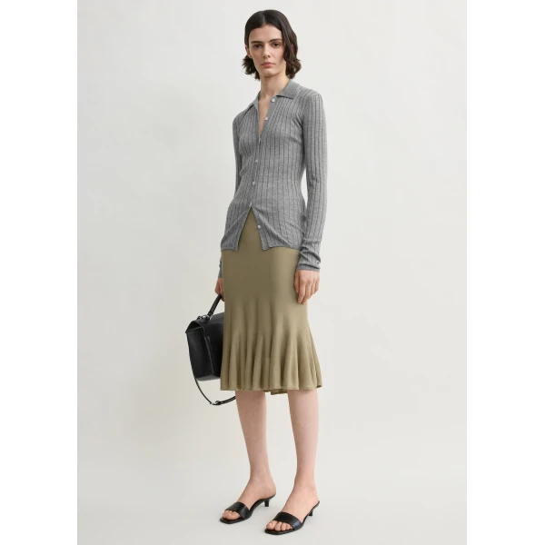Totême Slim ribbed shirt in Grey melange - Knitwear - Scandinavian Minimalist Luxury at Coveti