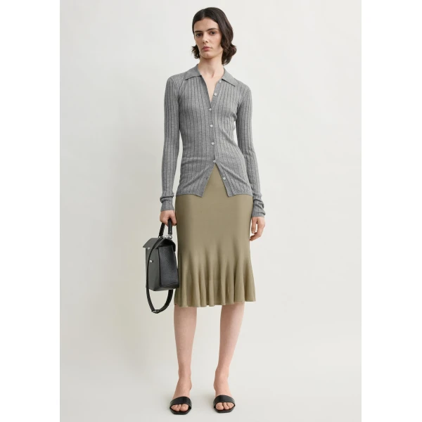 Totême Slim ribbed shirt in Grey melange - Knitwear - Scandinavian Minimalist Luxury at Coveti
