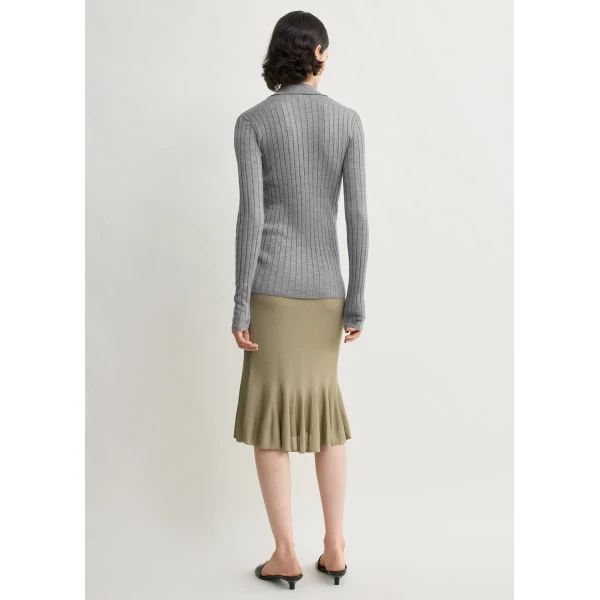 Totême Slim ribbed shirt in Grey melange - Knitwear - Scandinavian Minimalist Luxury at Coveti