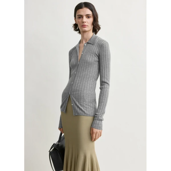 Totême Slim ribbed shirt in Grey melange - Knitwear - Scandinavian Minimalist Luxury at Coveti