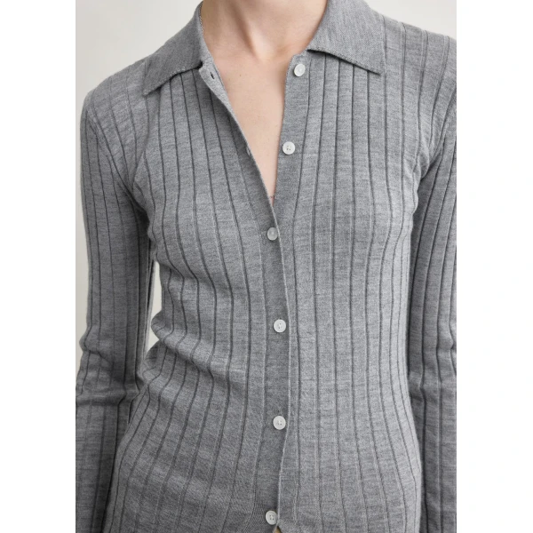 Totême Slim ribbed shirt in Grey melange - Knitwear - Scandinavian Minimalist Luxury at Coveti