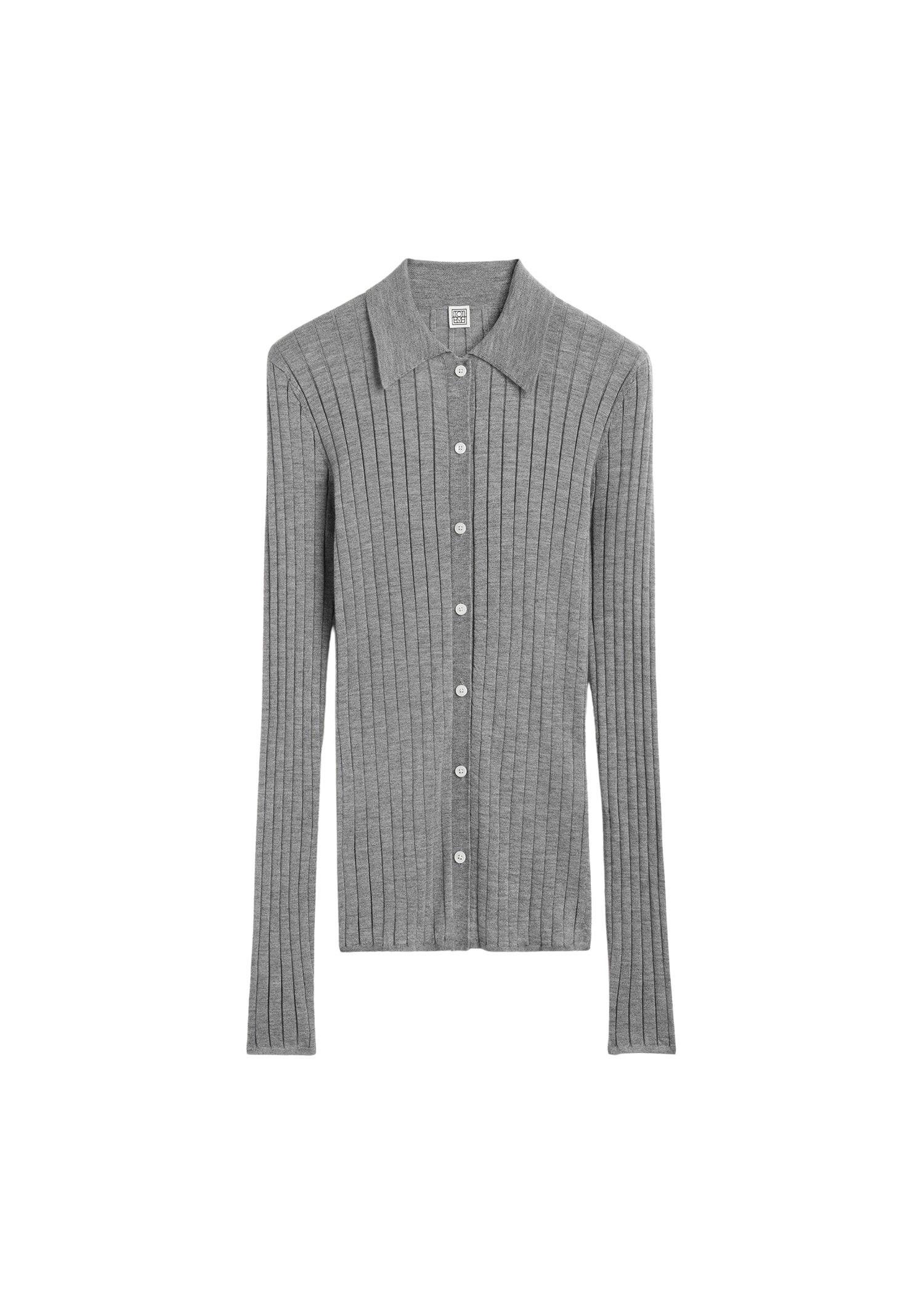 Totême Slim ribbed shirt in Grey melange - Knitwear - Scandinavian Minimalist Luxury at Coveti