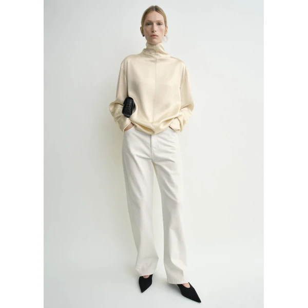 Totême Slouch-neck blouse in Ecru - Tops - Scandinavian Minimalist Luxury at Coveti
