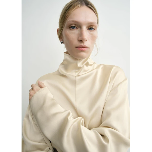Totême Slouch-neck blouse in Ecru - Tops - Scandinavian Minimalist Luxury at Coveti