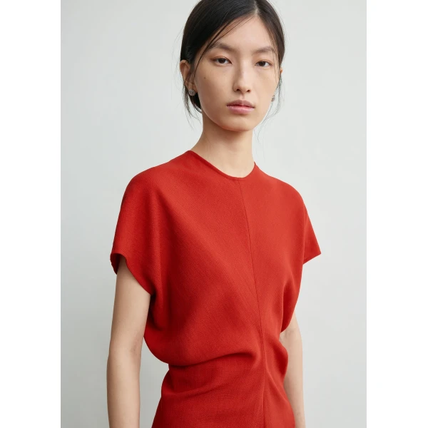 Totême Slouch waist wool dress in Poppy - Dresses - Scandinavian Minimalist Luxury at Coveti