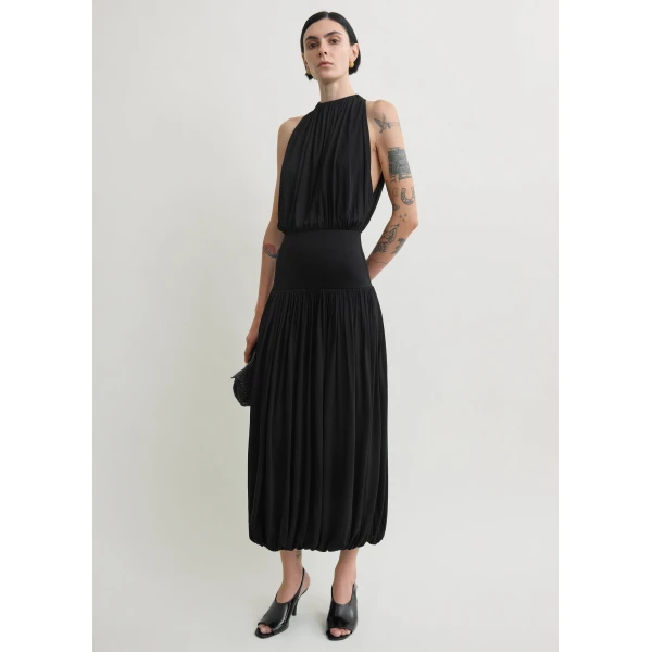 Totême Soft gathered dress in Black - Dresses - Scandinavian Minimalist Luxury at Coveti