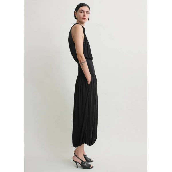 Totême Soft gathered dress in Black - Dresses - Scandinavian Minimalist Luxury at Coveti