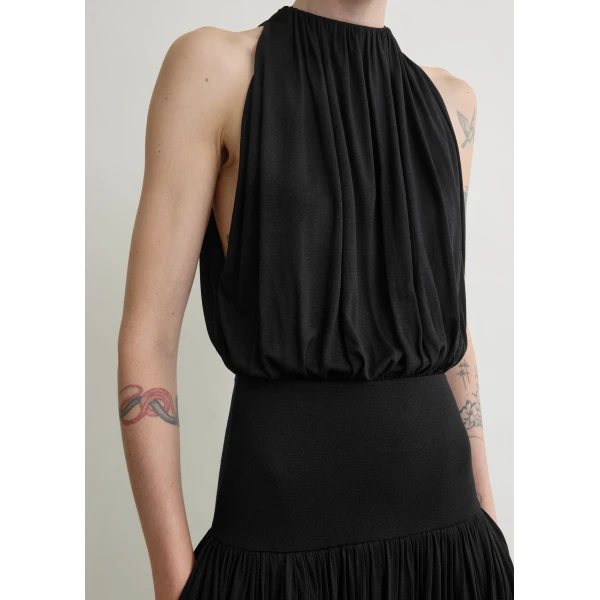 Totême Soft gathered dress in Black - Dresses - Scandinavian Minimalist Luxury at Coveti