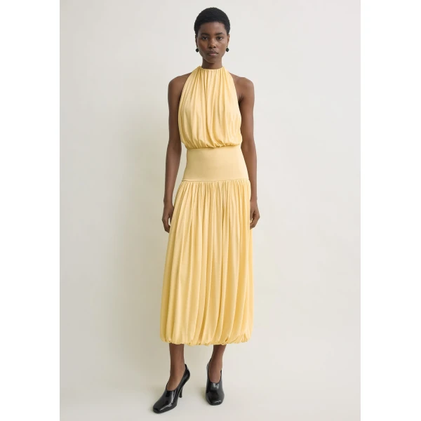 Totême Soft gathered dress in Champagne - Dresses - Scandinavian Minimalist Luxury at Coveti