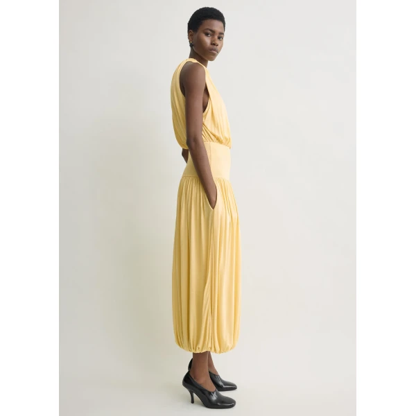 Totême Soft gathered dress in Champagne - Dresses - Scandinavian Minimalist Luxury at Coveti
