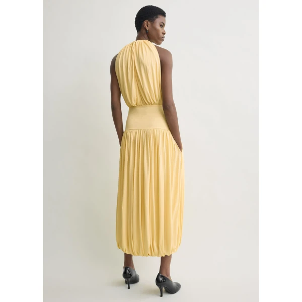 Totême Soft gathered dress in Champagne - Dresses - Scandinavian Minimalist Luxury at Coveti
