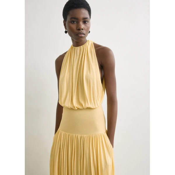 Totême Soft gathered dress in Champagne - Dresses - Scandinavian Minimalist Luxury at Coveti