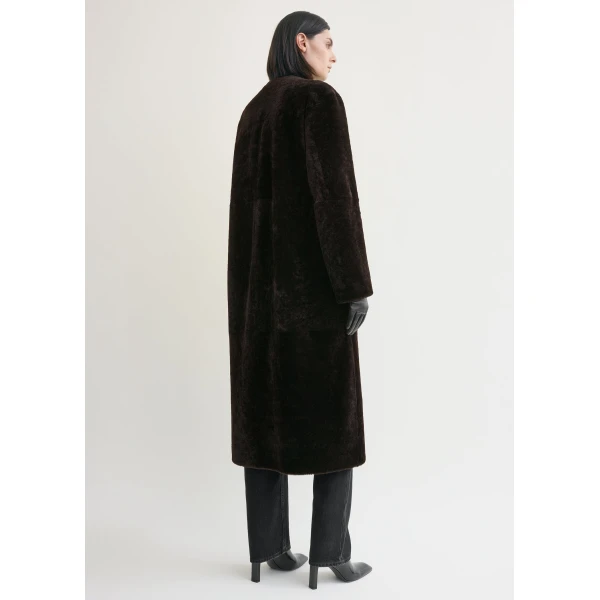 Totême Soft shearling coat in Bark - Coats - Scandinavian Minimalist Luxury at Coveti