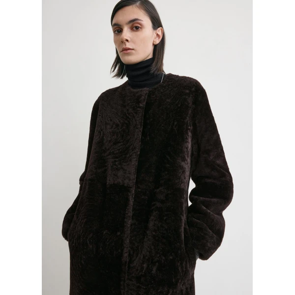 Totême Soft shearling coat in Bark - Coats - Scandinavian Minimalist Luxury at Coveti