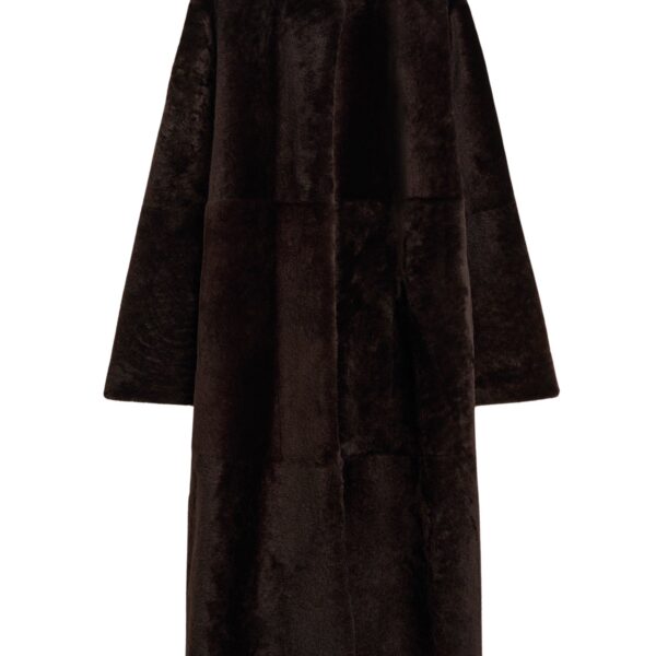 Totême Soft shearling coat in Bark - Coats - Scandinavian Minimalist Luxury at Coveti
