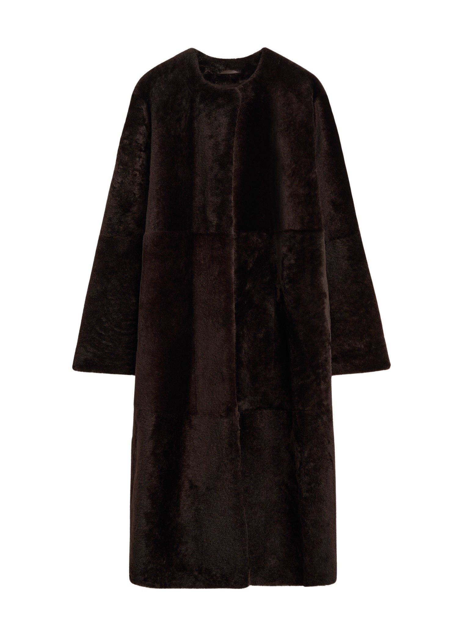 Totême Soft shearling coat in Bark - Coats - Scandinavian Minimalist Luxury at Coveti