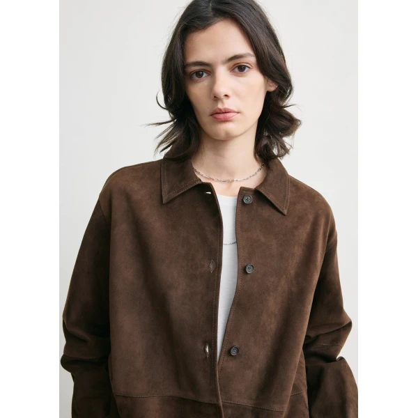 Totême Soft suede overshirt in Bark - Tops - Scandinavian Minimalist Luxury at Coveti