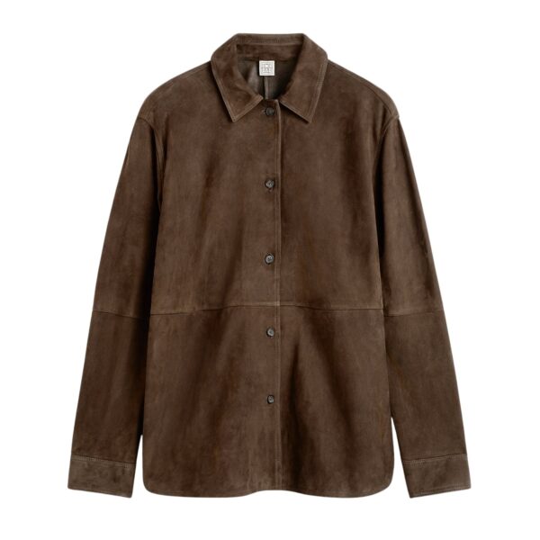 Totême Soft suede overshirt in Bark - Tops - Scandinavian Minimalist Luxury at Coveti
