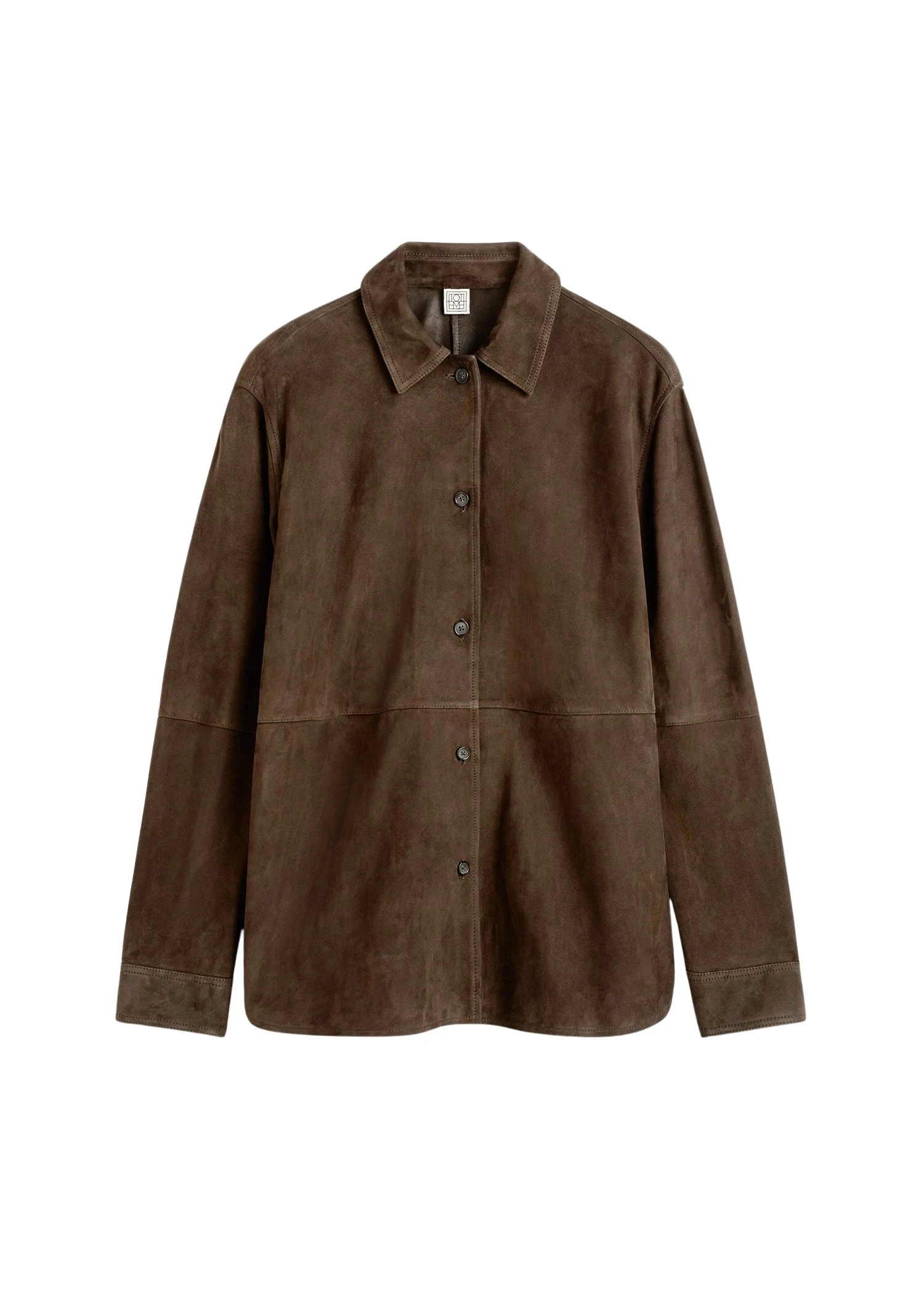 Totême Soft suede overshirt in Bark - Tops - Scandinavian Minimalist Luxury at Coveti