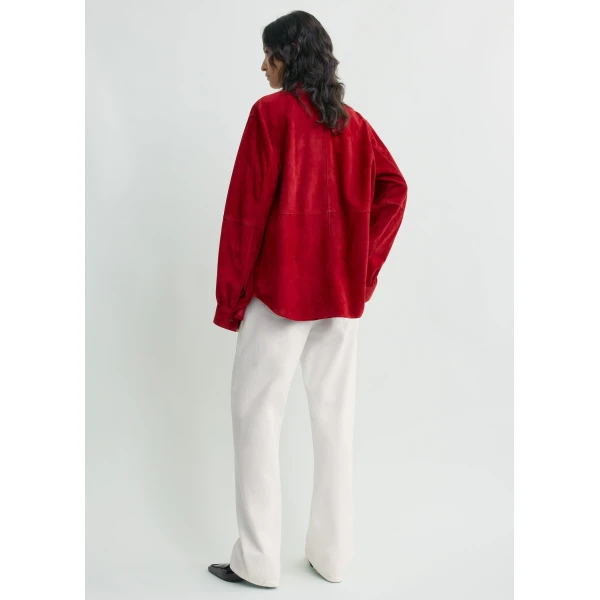 Totême Soft suede overshirt in Poppy - Tops - Scandinavian Minimalist Luxury at Coveti