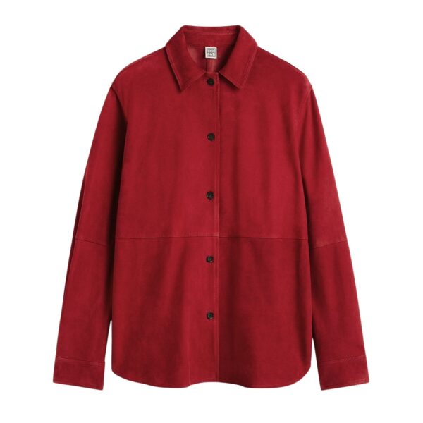 Totême Soft suede overshirt in Poppy - Tops - Scandinavian Minimalist Luxury at Coveti