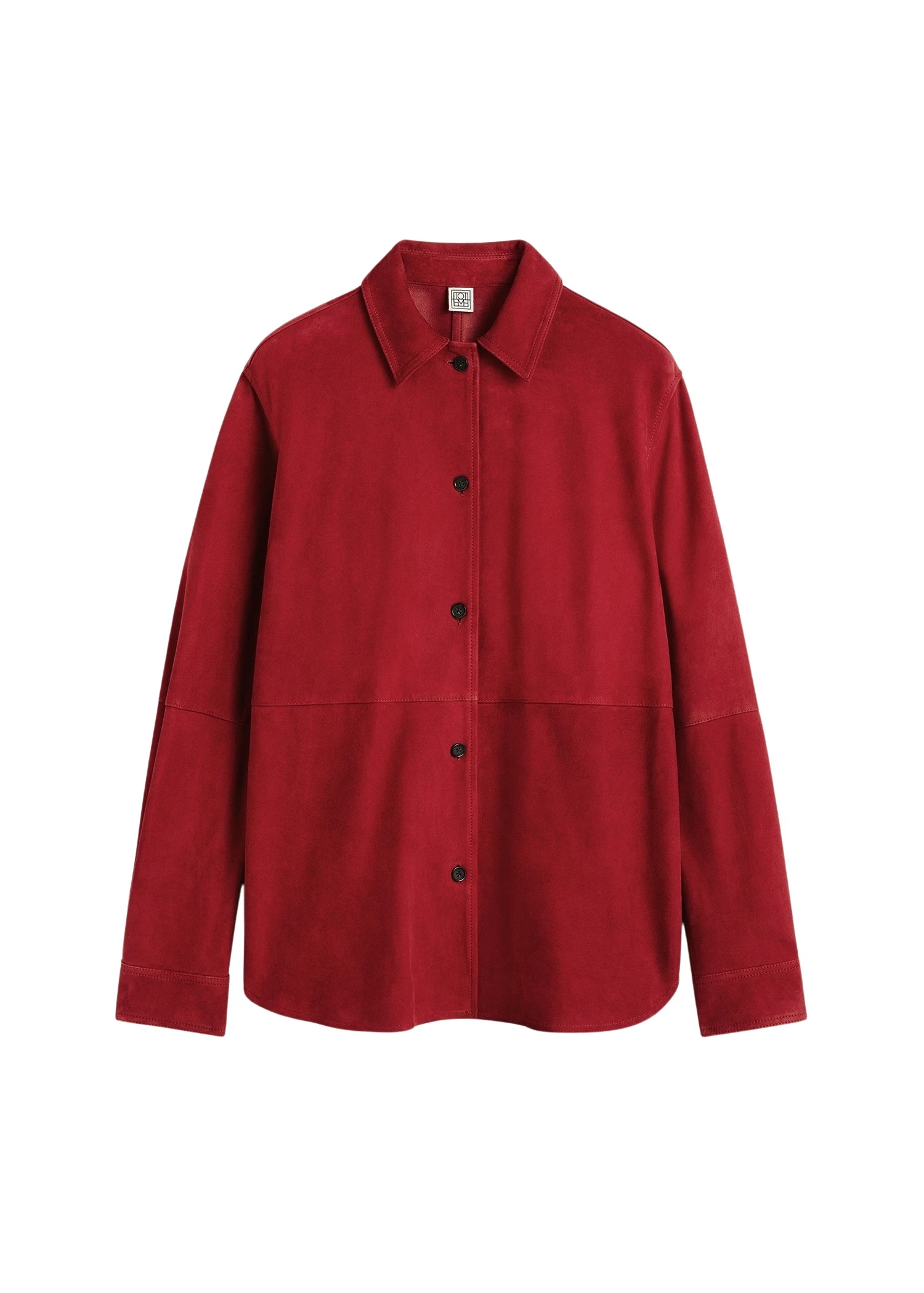 Totême Soft suede overshirt in Poppy - Tops - Scandinavian Minimalist Luxury at Coveti
