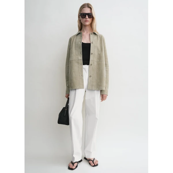 Totême Soft suede shirt in Desert - Tops - Scandinavian Minimalist Luxury at Coveti
