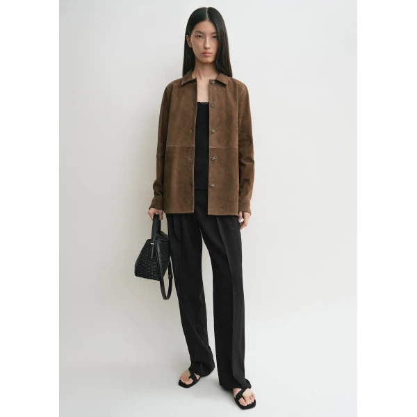Totême Soft suede shirt in Tobacco - Tops - Scandinavian Minimalist Luxury at Coveti