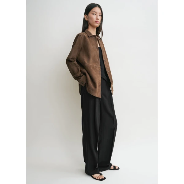 Totême Soft suede shirt in Tobacco - Tops - Scandinavian Minimalist Luxury at Coveti