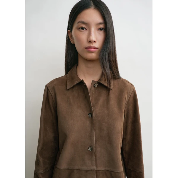 Totême Soft suede shirt in Tobacco - Tops - Scandinavian Minimalist Luxury at Coveti