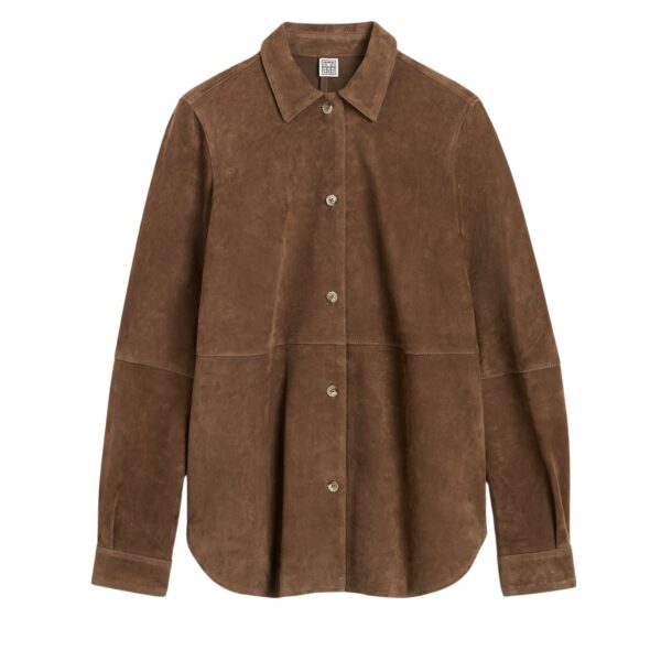 Totême Soft suede shirt in Tobacco - Tops - Scandinavian Minimalist Luxury at Coveti