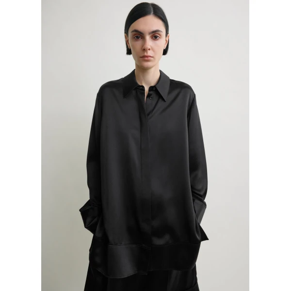 Totême Soft tuxedo shirt in Black - Tops - Scandinavian Minimalist Luxury at Coveti