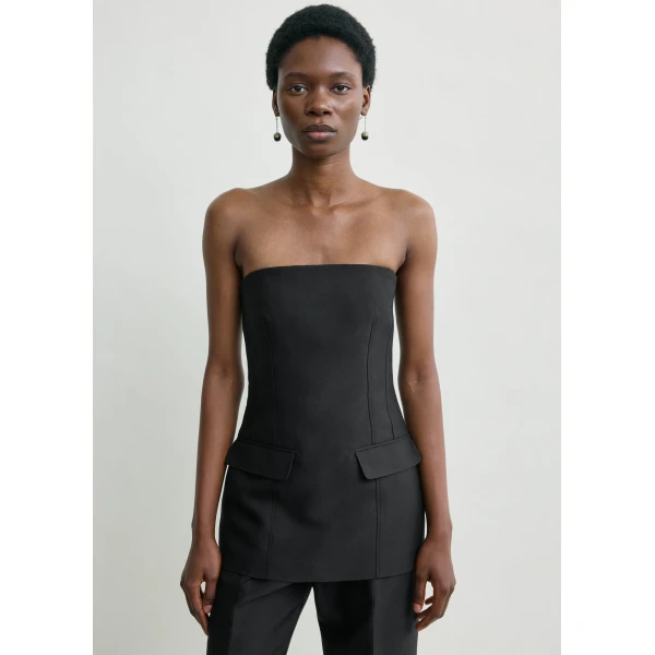 Totême Strapless crepe pocket top in Black - Tops - Scandinavian Minimalist Luxury at Coveti