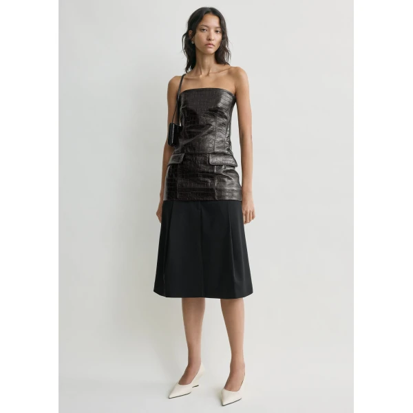 Totême Strapless croco-embossed pocket top in Dark brown - Tops - Scandinavian Minimalist Luxury at Coveti