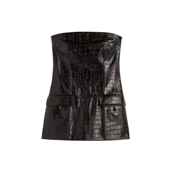 Totême Strapless croco-embossed pocket top in Dark brown - Tops - Scandinavian Minimalist Luxury at Coveti