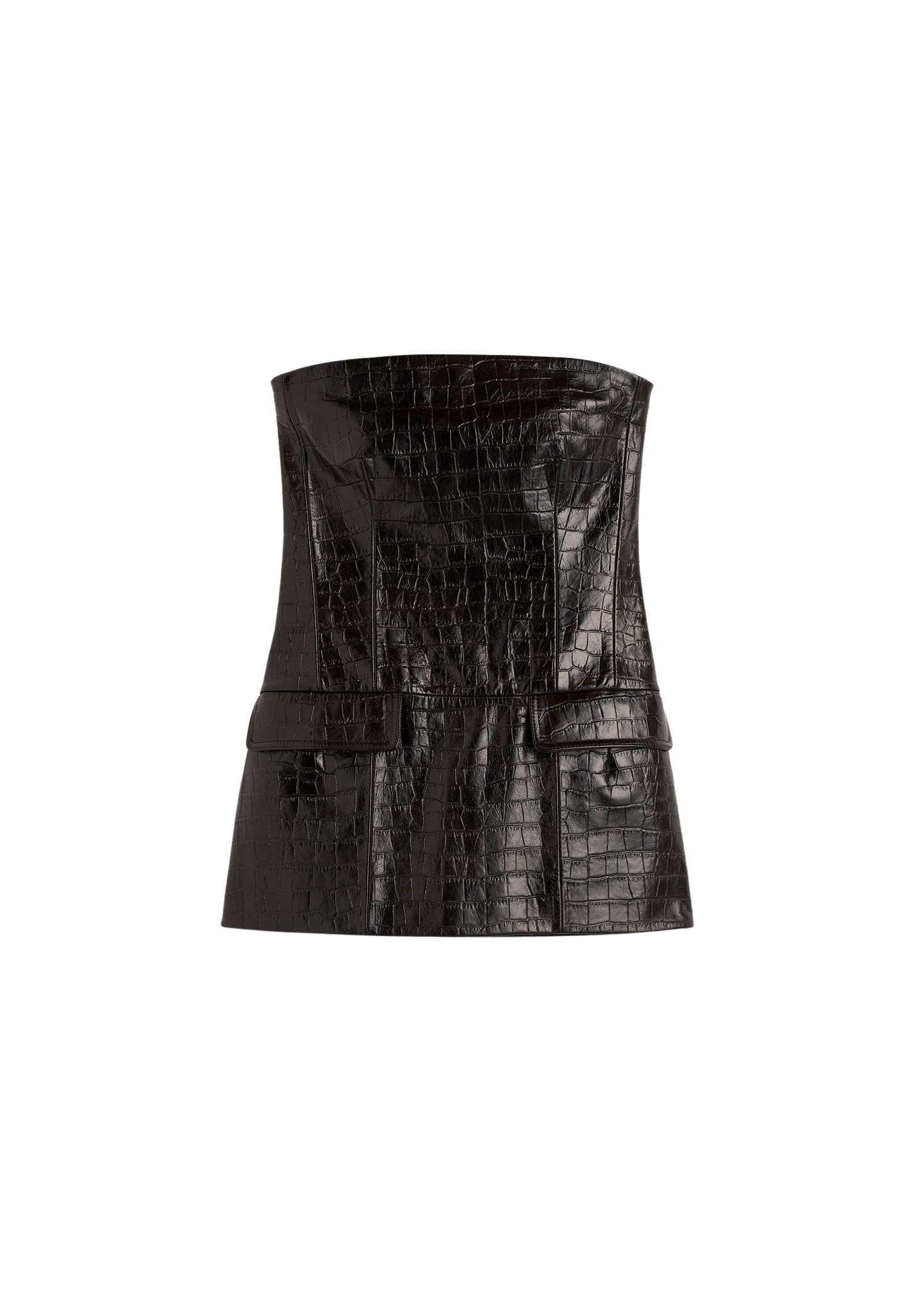 Totême Strapless croco-embossed pocket top in Dark brown - Tops - Scandinavian Minimalist Luxury at Coveti