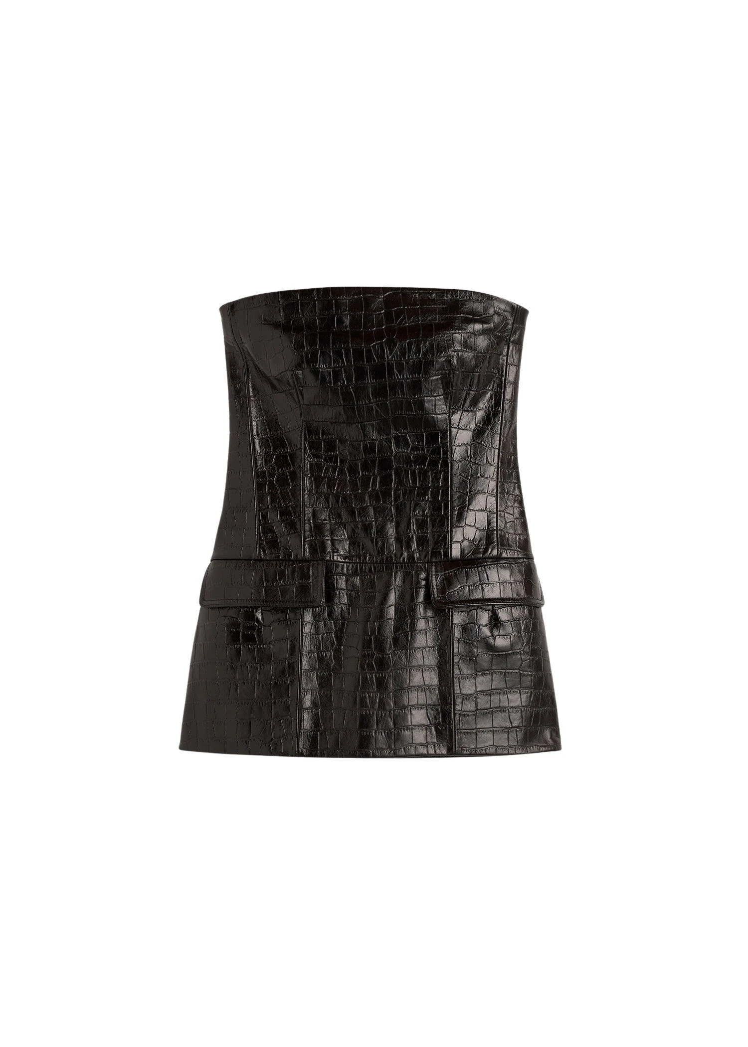Toteme-Strapless-croco-embossed-pocket-top-in-Dark-brown55730_nobg Totême Strapless croco-embossed pocket top in Dark brown - Tops - Scandinavian Minimalist Luxury at Coveti