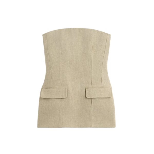 Totême Strapless linen pocket top in Beige - Tops - Scandinavian Minimalist Luxury at Coveti