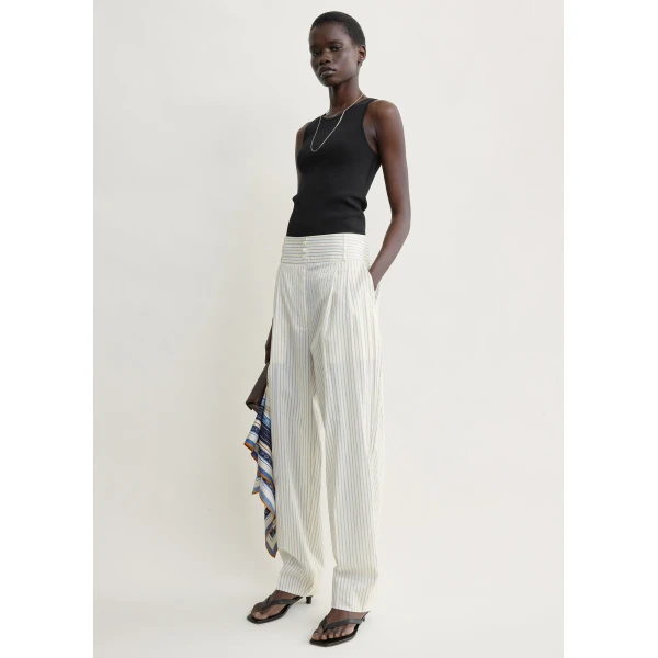 Totême Stripe balloon trousers in White / Cobalt - Pants - Scandinavian Minimalist Luxury at Coveti