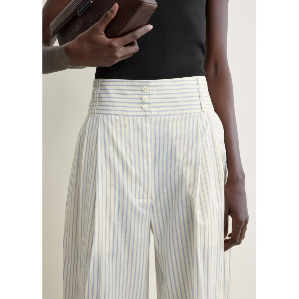 Totême Stripe balloon trousers in White / Cobalt - Pants - Scandinavian Minimalist Luxury at Coveti