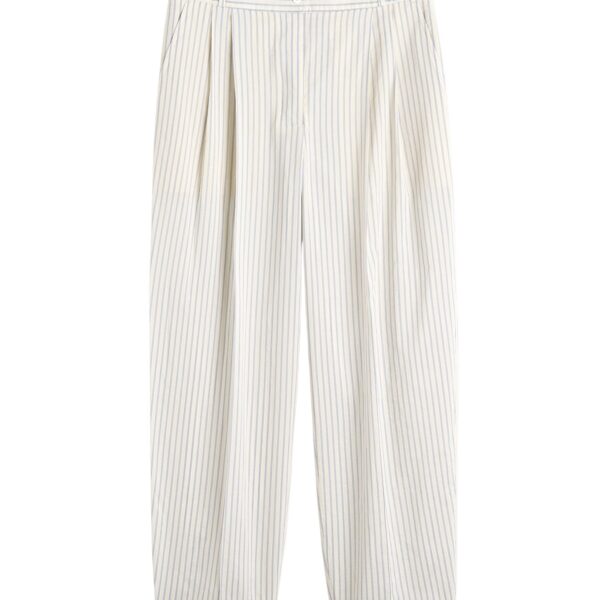 Totême Stripe balloon trousers in White / Cobalt - Pants - Scandinavian Minimalist Luxury at Coveti