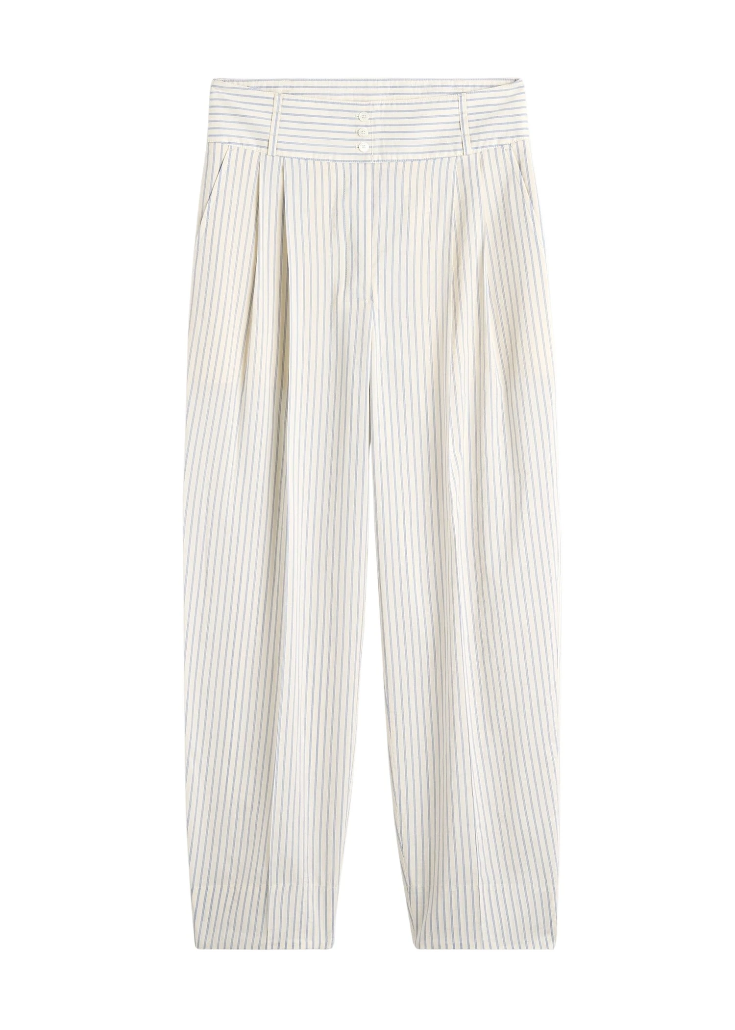 Totême Stripe balloon trousers in White / Cobalt - Pants - Scandinavian Minimalist Luxury at Coveti