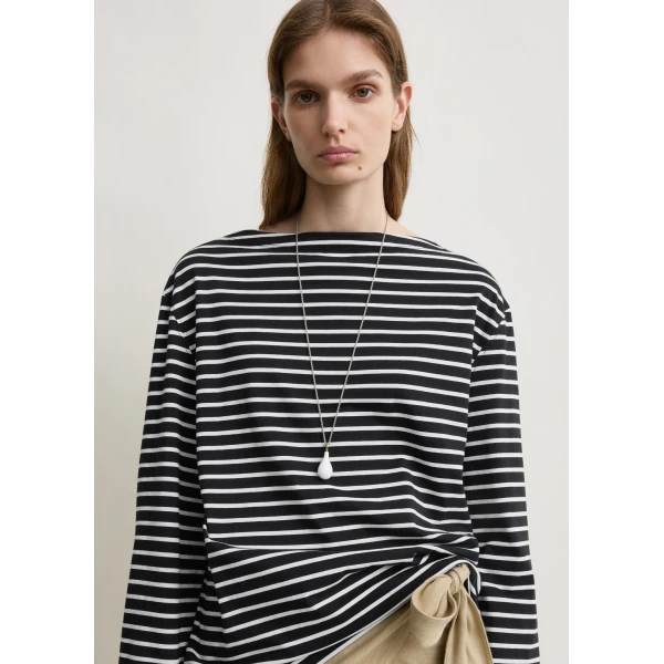 Totême Stripe jersey long-sleeve tee in Black / White - Tops - Scandinavian Minimalist Luxury at Coveti