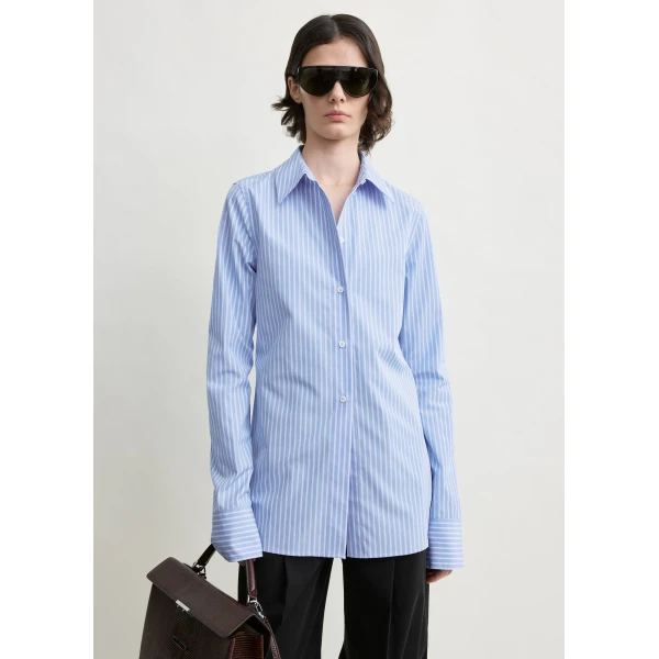Totême Striped poplin shirt in Blue / White - Tops - Scandinavian Minimalist Luxury at Coveti