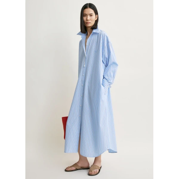 Totême Striped shirtdress in Pale blue / Red - Dresses - Scandinavian Minimalist Luxury at Coveti