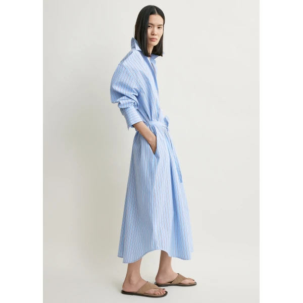 Totême Striped shirtdress in Pale blue / Red - Dresses - Scandinavian Minimalist Luxury at Coveti